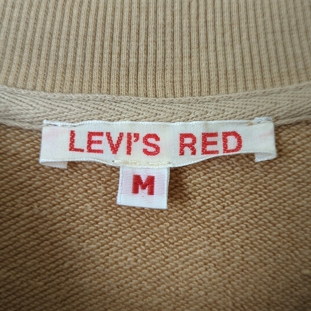 Levi's Red Embroidered Oversized French Terry Pullover Crewneck Sweatshirt Tan M - Picture 4 of 14
